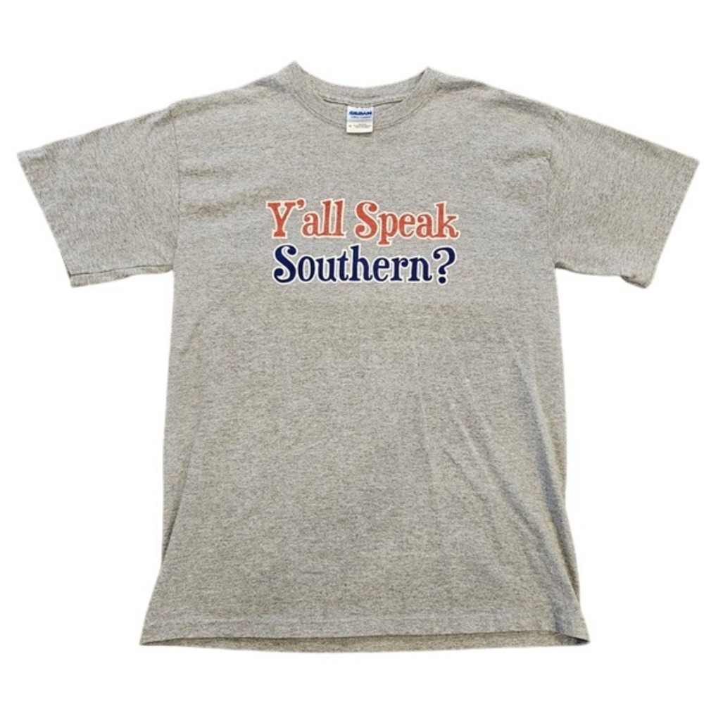 Gildan Mens Y'all Speak Southern Graphic T-Shirt Gray Short Sleeve Medium
